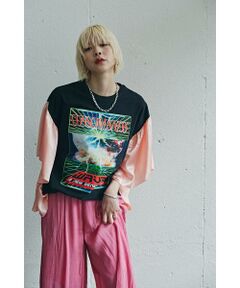 ラッフルサテンスリーブリメイクライクTシャツ