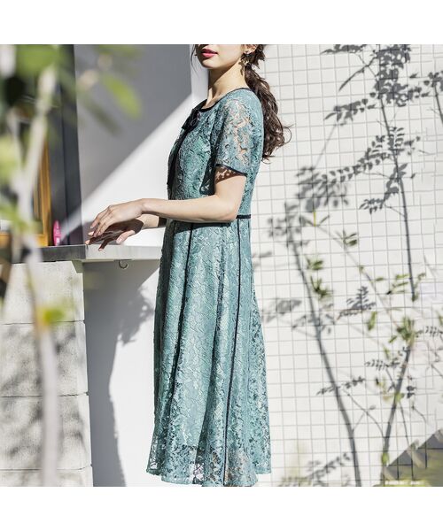 セール リボン配色レースワンピース ミニ丈 ひざ丈ワンピース Rose Tiara ローズティアラ ファッション通販 タカシマヤファッションスクエア