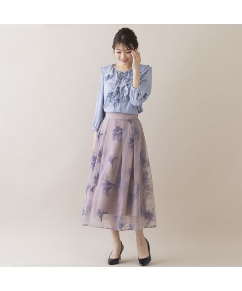 新品♡ローズティアラ♡シルク♡絹♡ドットフリルブラウス42