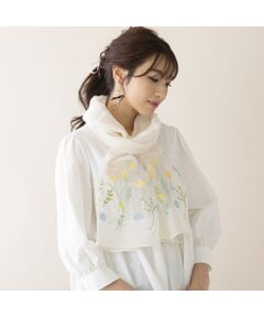 ボタニカル柄シルク混刺繍ストール