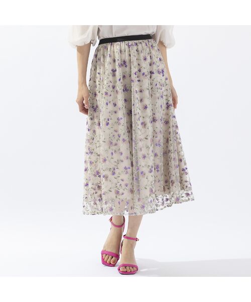チュール刺繍フレアスカート （ミニ・ひざ丈スカート）｜Rose Tiara
