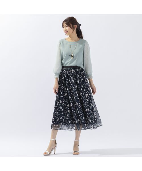 チュール刺繍フレアスカート （ミニ・ひざ丈スカート）｜Rose Tiara