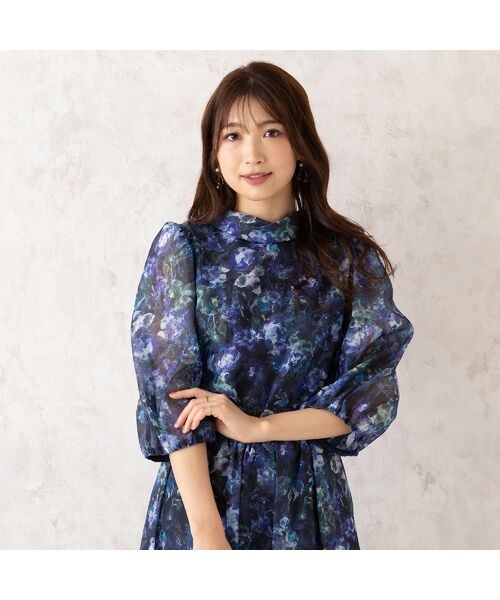 Rose Tiara/ローズティアラ 【セットアップ対応】アートフラワーブラウス ダークブルー 42 Rose Tiara/ローズティアラ 【セットアップ対応】アートフラワーブラウス ダークブルー 42
