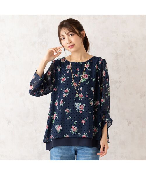 Rose Tiara/ローズティアラ オールドローズドットレイヤード風ブラウス ダークブルー 42 Rose Tiara/ローズティアラ オールドローズドットレイヤード風ブラウス ダークブルー 42
