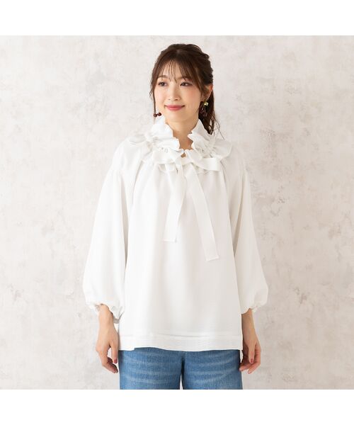 RoseTiara ローズティアラ ペプラム カットソー リボン グレー セール】 メッシュリボンブラウス （シャツ・ブラウス）｜Rose