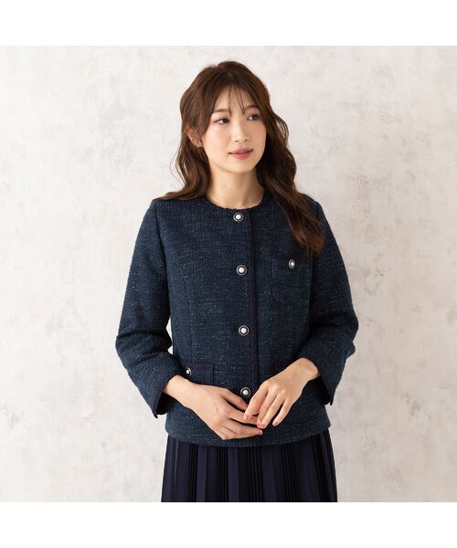 Rose Tiara/ローズティアラ ファンシーツイード調ジャケット ダークブルー 38 Rose Tiara/ローズティアラ ファンシーツイード調ジャケット ダークブルー 38
