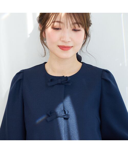 Rose Tiara/ローズティアラ フロントリボンノーカラージャケット ダークブルー 42 Rose Tiara/ローズティアラ フロントリボンノーカラージャケット ダークブルー 42
