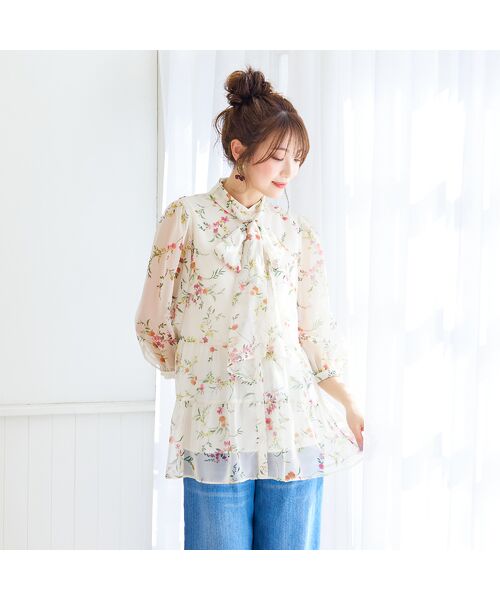 Rose Tiara/ローズティアラ ボタニカルフラワーティアードブラウス ベージュ 46 Rose Tiara/ローズティアラ ボタニカルフラワーティアードブラウス ベージュ 46