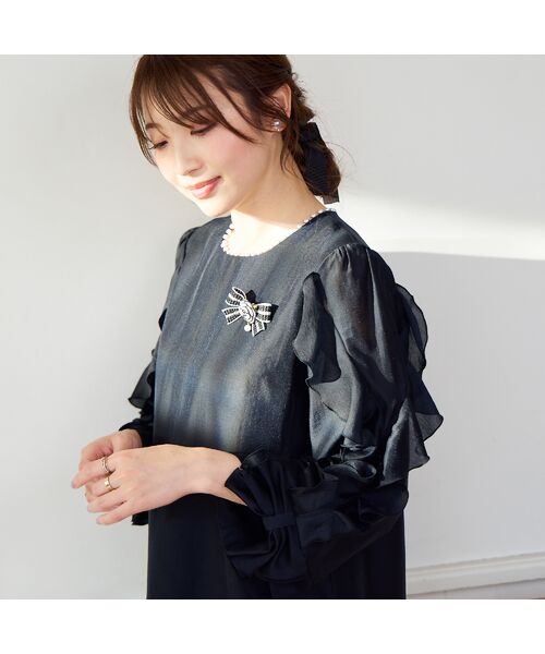 Rose Tiara/ローズティアラ フリルリボン袖ブラウス ブラック 42 Rose Tiara/ローズティアラ フリルリボン袖ブラウス ブラック 42