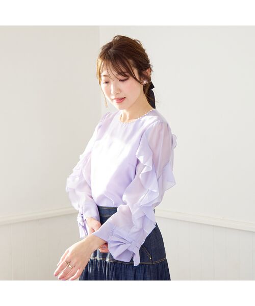 Rose Tiara/ローズティアラ フリルリボン袖ブラウス バイオレット 38 Rose Tiara/ローズティアラ フリルリボン袖ブラウス バイオレット 38
