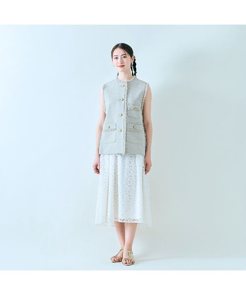 Rose Tiara/ローズティアラ スラブツイードフリンジジレ ベージュ 38 Rose Tiara/ローズティアラ スラブツイードフリンジジレ ベージュ 38