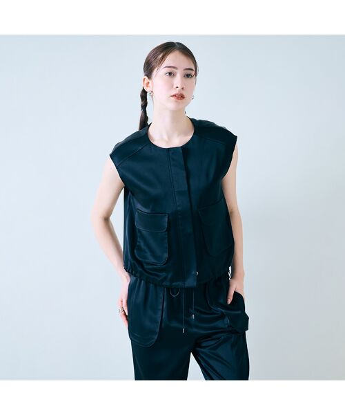 Rose Tiara/ローズティアラ 【セットアップ対応】ワーク風フラットベスト ブラック 42 Rose Tiara/ローズティアラ 【セットアップ対応】ワーク風フラットベスト ブラック 42