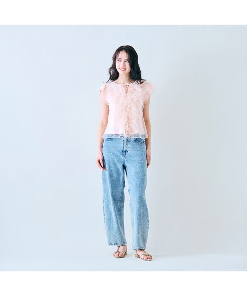Rose Tiara/ローズティアラ 【人気のため追加】パールスタッズカーブデニム ダークブルー 40 Rose Tiara/ローズティアラ 【人気のため追加】パールスタッズカーブデニム ダークブルー 40