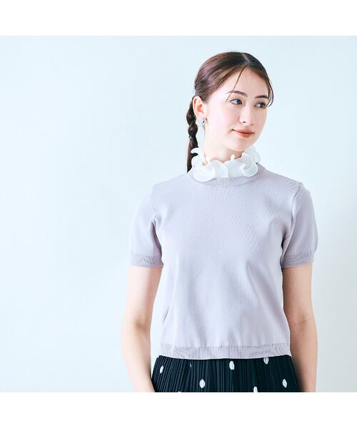 Rose Tiara/ローズティアラ フリル取り外し襟ニットプルオーバー グレー 38 Rose Tiara/ローズティアラ フリル取り外し襟ニットプルオーバー グレー 38