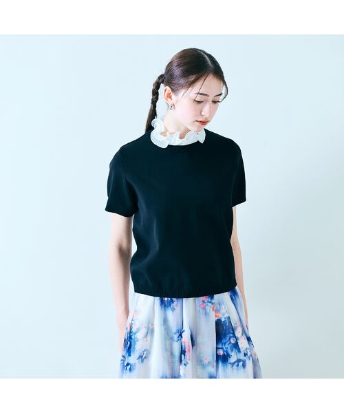 Rose Tiara/ローズティアラ フリル取り外し襟ニットプルオーバー ブラック 42 Rose Tiara/ローズティアラ フリル取り外し襟ニットプルオーバー ブラック 42
