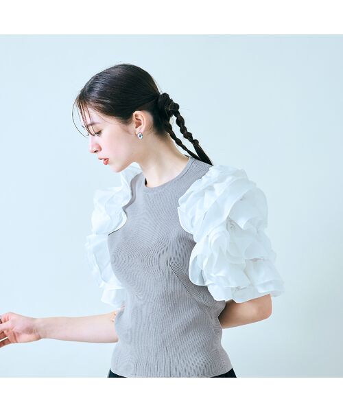Rose Tiara/ローズティアラ 【大人百花掲載】タックフリル袖ニットプルオーバー ベージュ 38 Rose Tiara/ローズティアラ 【大人百花掲載】タックフリル袖ニットプルオーバー ベージュ 38