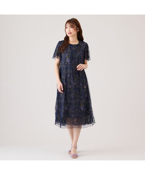 セール】 レース刺繍チュールワンピース (ミニ丈・ひざ丈 セール】 レース刺繍チュールワンピース (ミニ丈・ひざ丈