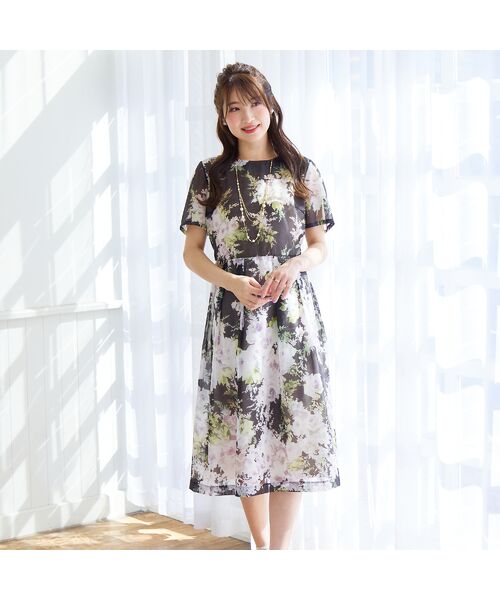 Rose Tiara/ローズティアラ ローズプリントワンピース ブラック 40 Rose Tiara/ローズティアラ ローズプリントワンピース ブラック 40