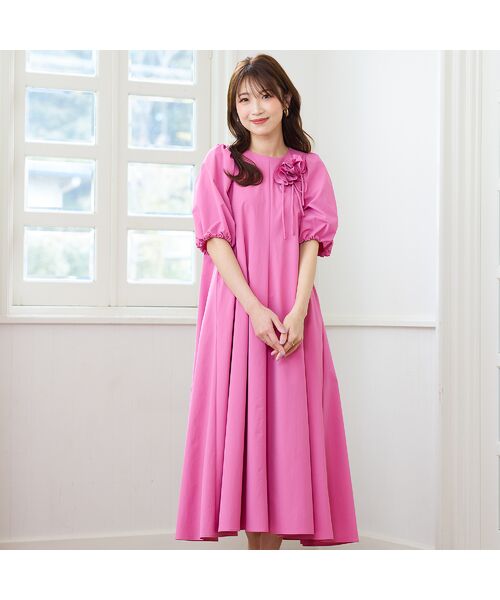 Rose Tiara/ローズティアラ ボリューム袖フレアワンピース ピンク 42 Rose Tiara/ローズティアラ ボリューム袖フレアワンピース ピンク 42