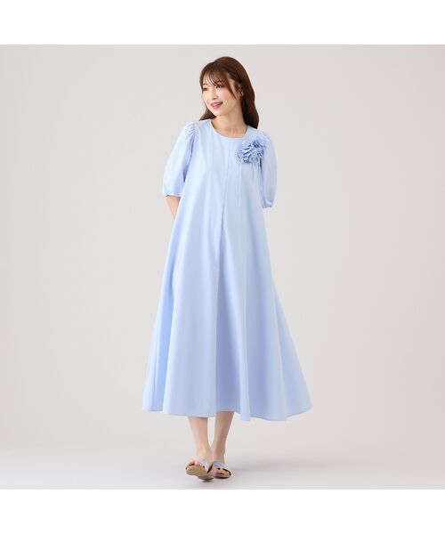 Rose Tiara/ローズティアラ ボリューム袖フレアワンピース ブルー 46 Rose Tiara/ローズティアラ ボリューム袖フレアワンピース ブルー 46