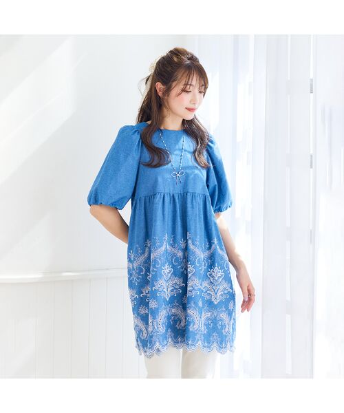 新品タグ付き　ローズディアラ　大きいサイズ　46チュニックとパンツ Rose Tiara #snc ローズティアラ チュニック 46 紺 大きいサイズ