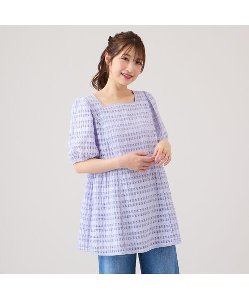 Rose Tiara/ローズティアラ シースルーチェック切替ブラウス ラベンダー 38 Rose Tiara/ローズティアラ シースルーチェック切替ブラウス ラベンダー 38