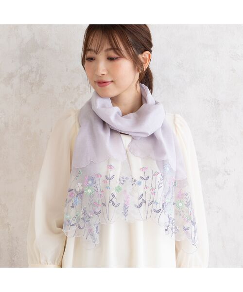 Rose Tiara / ローズティアラ マフラー・ショール・スヌード・ストール | オーガンジー切替刺繍ストール | 詳細8