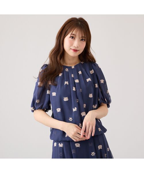 Rose Tiara/ローズティアラ ネコオパールバルーンヘムカットソー ダークブルー 42 Rose Tiara/ローズティアラ ネコオパールバルーンヘムカットソー ダークブルー 42