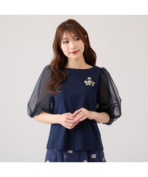 Rose Tiara/ローズティアラ 【22fabric】リボンコレクター/カットソー ダークブルー 38 Rose Tiara/ローズティアラ 【22fabric】リボンコレクター/カットソー ダークブルー 38