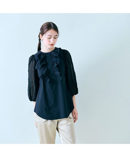 Rose Tiara/ローズティアラ 袖シアープリーツブラウス ブラック 42 Rose Tiara/ローズティアラ 袖シアープリーツブラウス ブラック 42
