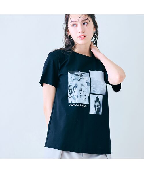 Rose Tiara/ローズティアラ フォトプリントTシャツ ブラック 42 Rose Tiara/ローズティアラ フォトプリントTシャツ ブラック 42