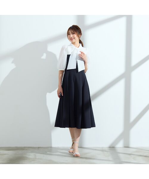 Rose Tiara / ローズティアラ ミニ丈・ひざ丈ワンピース | 【人気の美ワンピ/半袖】【接触冷感/UVカット】ダブルクロスリボンタイワンピース | 詳細1