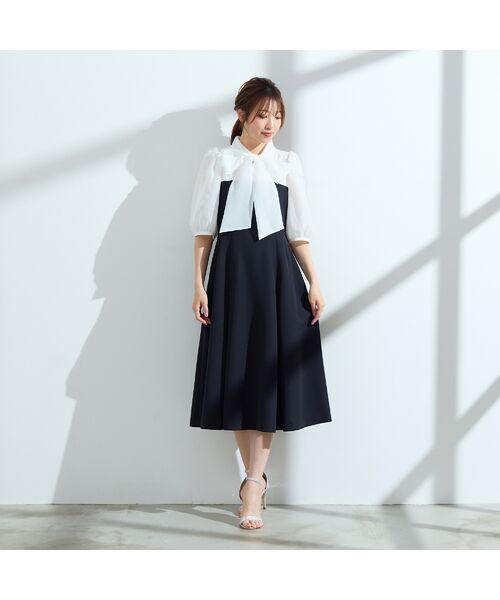 Rose Tiara / ローズティアラ ミニ丈・ひざ丈ワンピース | 【人気の美ワンピ/半袖】【接触冷感/UVカット】ダブルクロスリボンタイワンピース | 詳細2