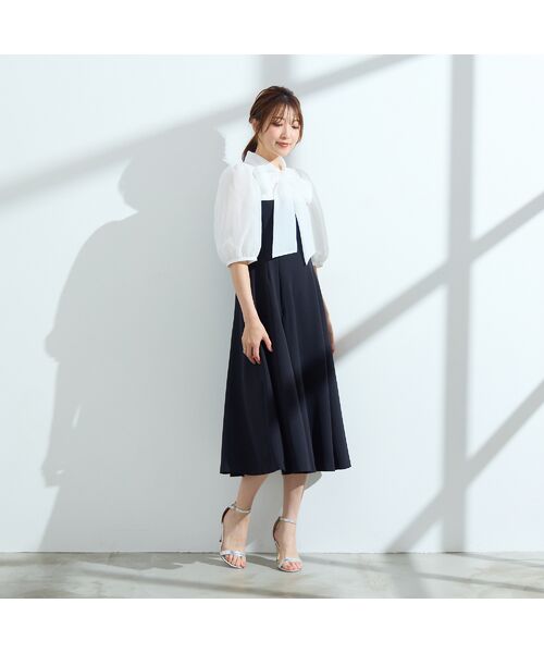 Rose Tiara / ローズティアラ ミニ丈・ひざ丈ワンピース | 【人気の美ワンピ/半袖】【接触冷感/UVカット】ダブルクロスリボンタイワンピース | 詳細3