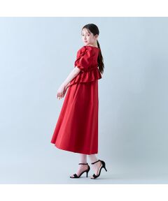 極美品✨ティアラ メルローズ ワンピース ウエストリボン レッド XL相当 セール】 ミラクルウエーブワンピース （ミニ丈・ひざ丈