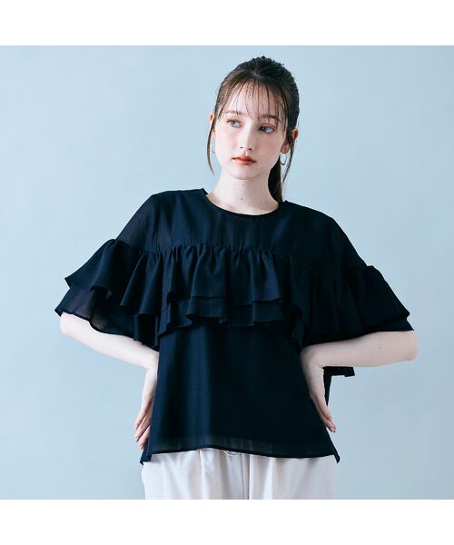 Rose Tiara/ローズティアラ ティアードスリーブブラウス ブラック 38