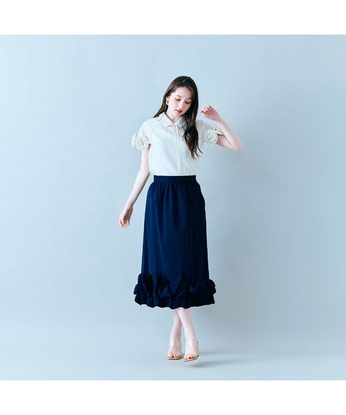 Rose Tiara/ローズティアラ 【セットアップ対応】ギャザーフリルヘムスカート ダークブルー 42 Rose Tiara/ローズティアラ 【セットアップ対応】ギャザーフリルヘムスカート ダークブルー 42