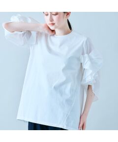 新品タグ付ローズティアラ42サイズフリル付きホワイトジャケット七分袖綿100% 110225101150410001?$VS_1500$