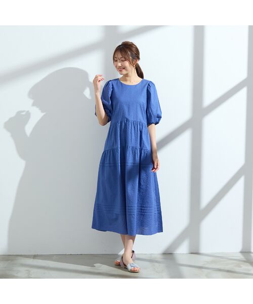 新品タグ付き ローズティアラ 水色 花柄 ドット 五分袖チュニック 新作】ネコパンチプリントチュニックワンピース | Rose Tiara