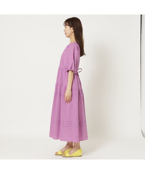 ローズティアラ シフォン 花柄ワンピース ひざ丈 ピンク フリル 大きめ ローズティアラ シフォン 花柄ワンピース ひざ丈 ピンク フリル
