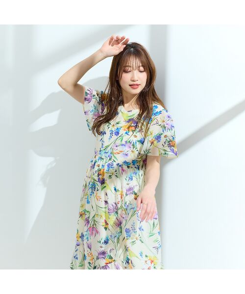 Rose Tiara / ローズティアラ ミニ丈・ひざ丈ワンピース | 【手洗い可】水彩フラワーワンピース | 詳細1