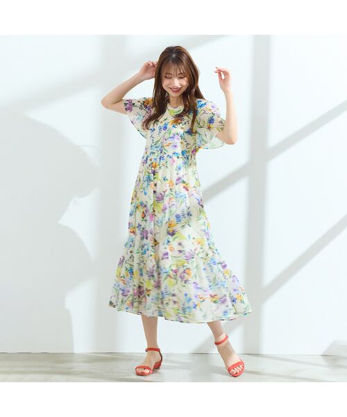 Rose Tiara / ローズティアラ ミニ丈・ひざ丈ワンピース | 【手洗い可】水彩フラワーワンピース | 詳細2