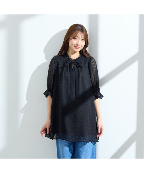 Rose Tiara / ローズティアラ シャツ・ブラウス | シアーチェック配色リボンブラウス | 詳細1