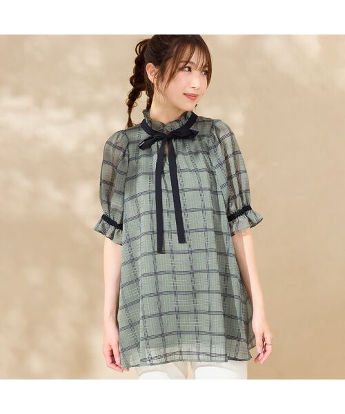 Rose Tiara / ローズティアラ シャツ・ブラウス | シアーチェック配色リボンブラウス | 詳細2