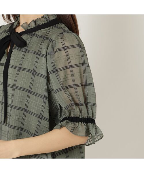 Rose Tiara / ローズティアラ シャツ・ブラウス | シアーチェック配色リボンブラウス | 詳細11