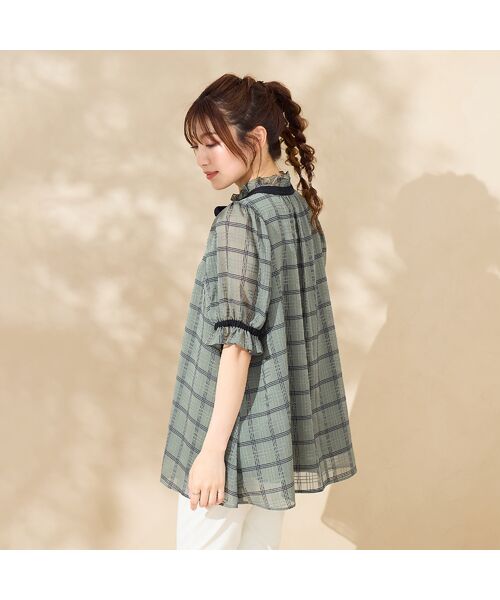 Rose Tiara / ローズティアラ シャツ・ブラウス | シアーチェック配色リボンブラウス | 詳細3