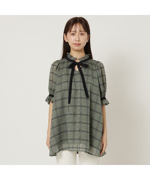 Rose Tiara / ローズティアラ シャツ・ブラウス | シアーチェック配色リボンブラウス | 詳細6