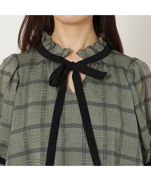 Rose Tiara / ローズティアラ シャツ・ブラウス | シアーチェック配色リボンブラウス | 詳細9
