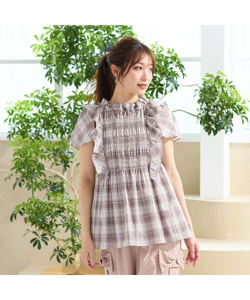 Rose Tiara / ローズティアラ シャツ・ブラウス | 【手洗い可】チェックシャーリングブラウス | 詳細1