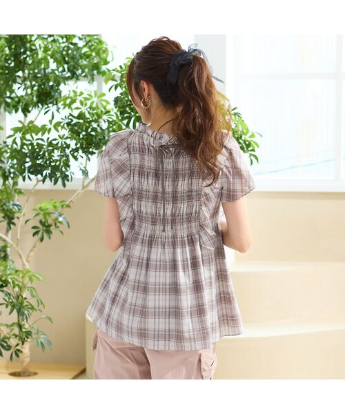 Rose Tiara / ローズティアラ シャツ・ブラウス | 【手洗い可】チェックシャーリングブラウス | 詳細4